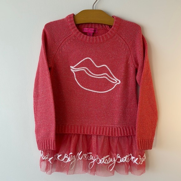 Betsey Johnson Pink Sweater with Lip Design - Picture 1 of 4